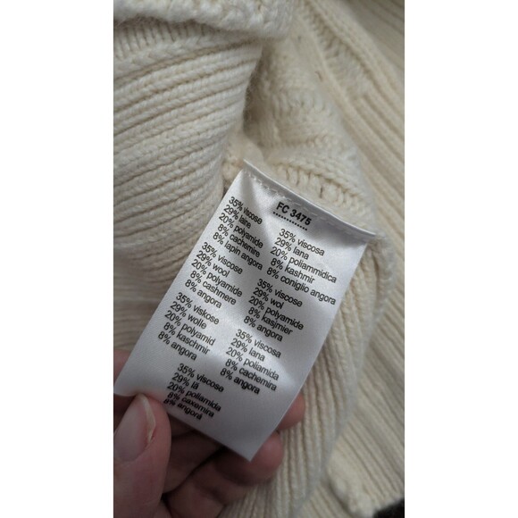 Lacoste Turtleneck Tunic Sweater Cream Wool Cashmere Fisherman Button Back M - Picture 7 of 10